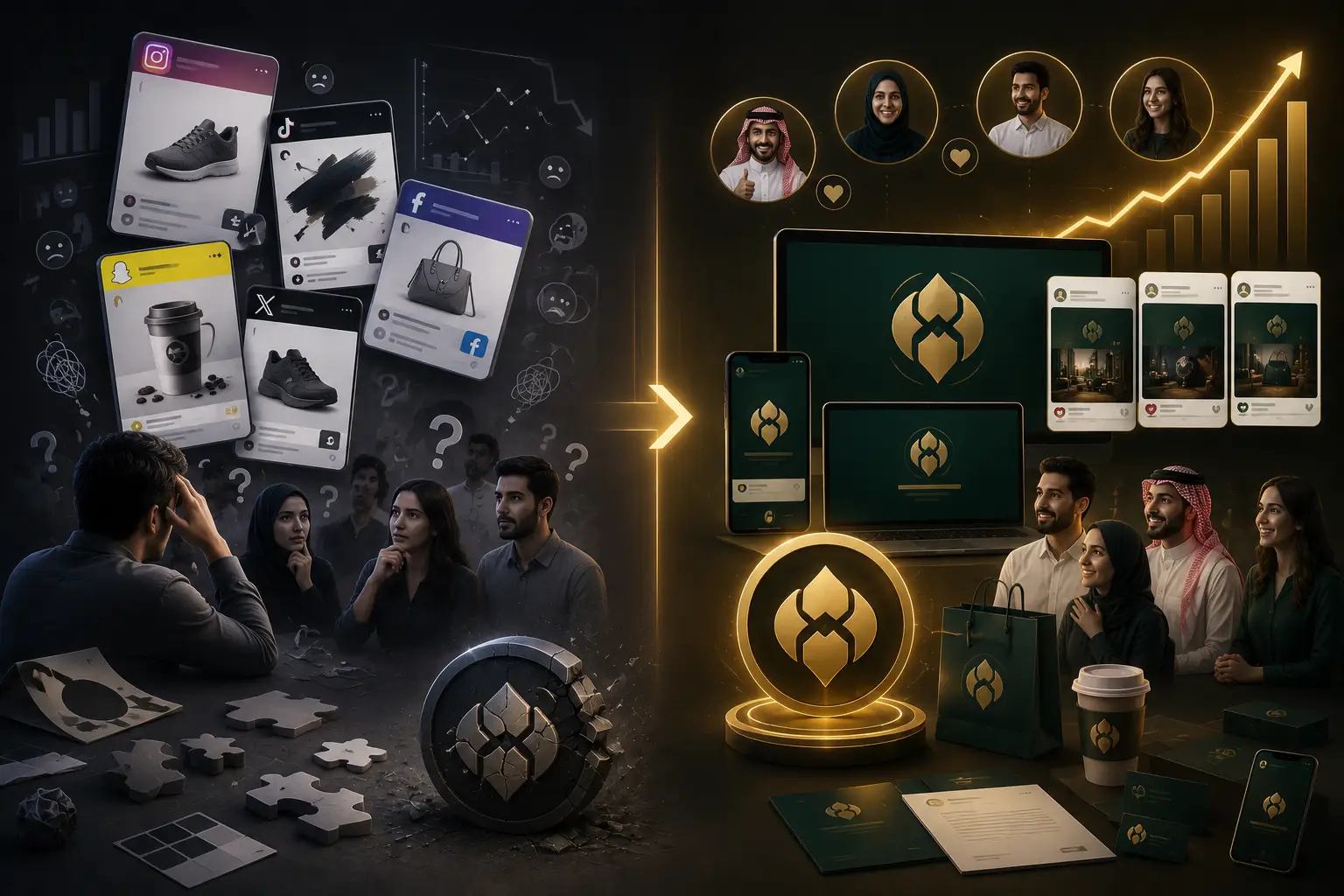 شركة تصميم الهوية البصرية والبراندينج في السعودية. نُصمم شعارات احترافية، هويات تجارية متكاملة، وملفات شركات تعريفية تمنح علامتك حضوراً يسبق منافسيك.